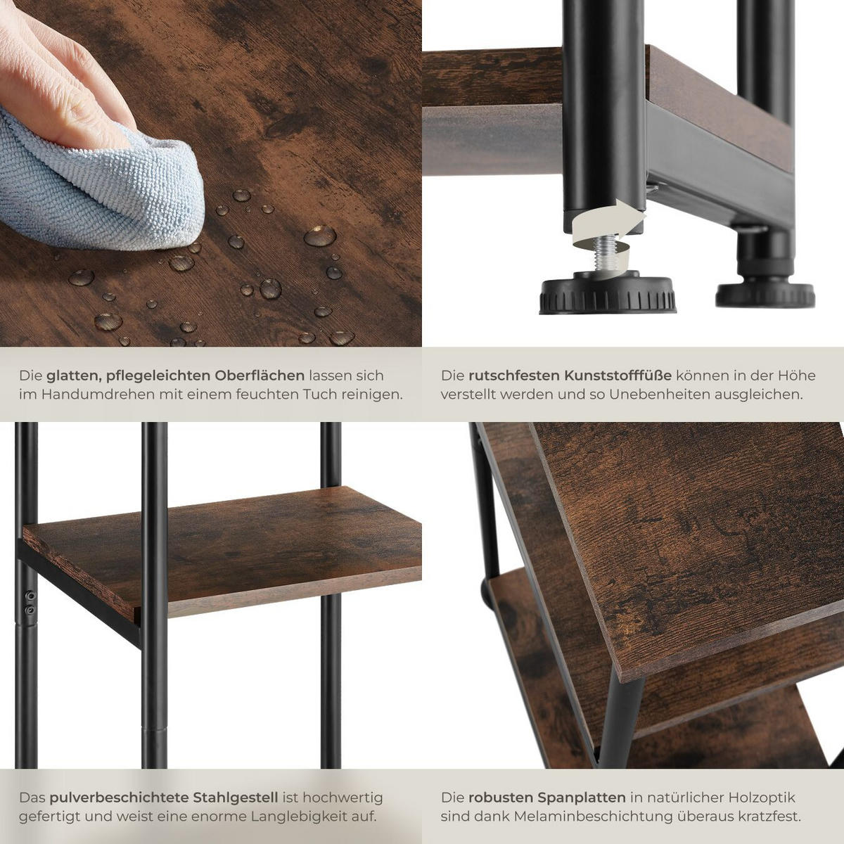 BEISTELLTISCH Memphis,34 x 30 x 59 cm,Industrial Holz dunkel, rustikal - Rostfarben, Holzwerkstoff (30/34/59cm) - tectake