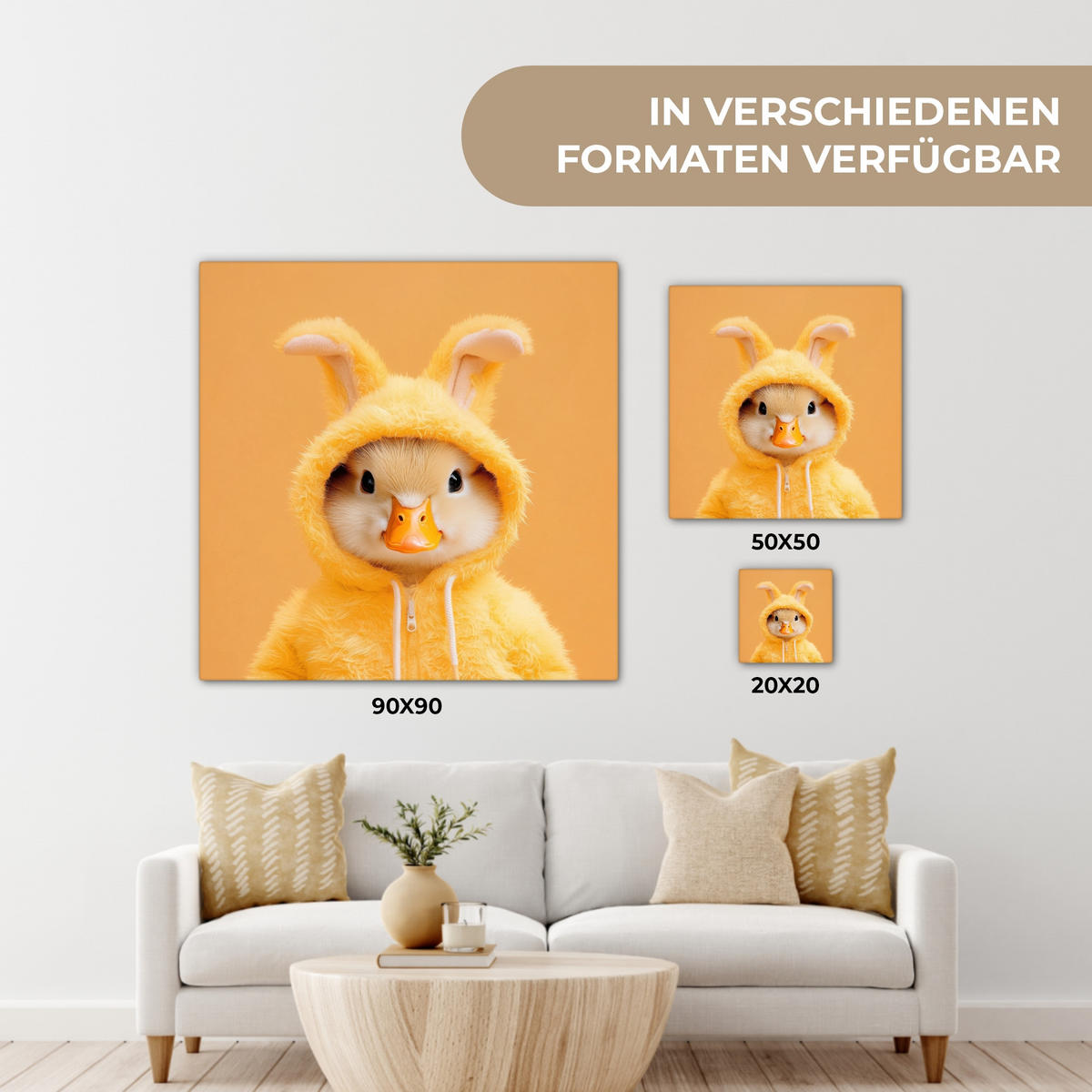 LEINWANDBILD Osterhase - Kostüm - Ente Deko Groß 90x90 cm - Gelb, Textil (90/90cm) - MuchoWow