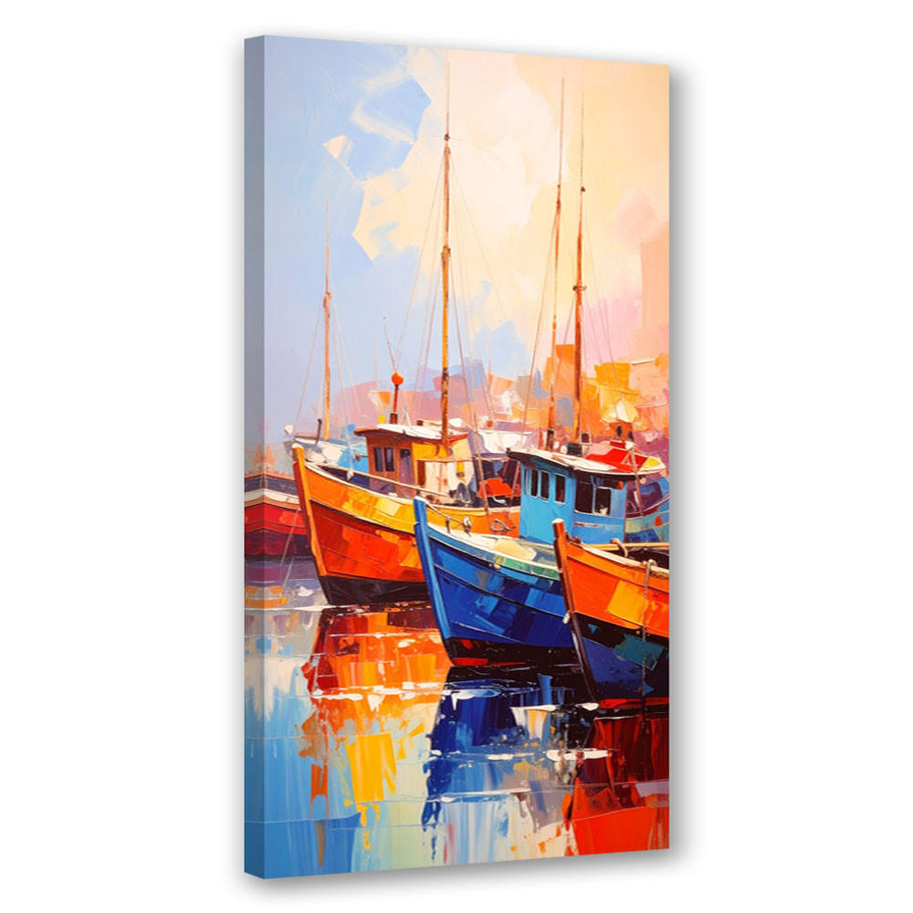LEINWANDBILD Bunte Boote im Hafen 40x80cm - Multicolor, Textil (40/80cm) - Feeby