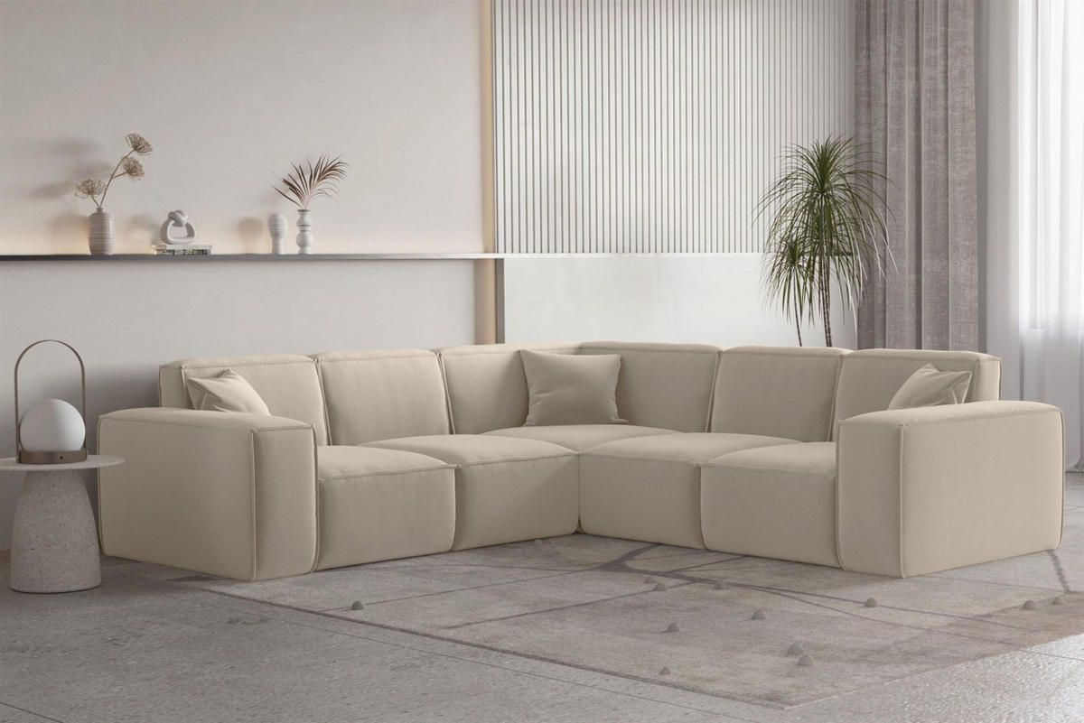 ECKSOFA Univ Celes Premium Opera Velvet - Beige, Holzwerkstoff/Textil (246/246cm) - Fun Möbel