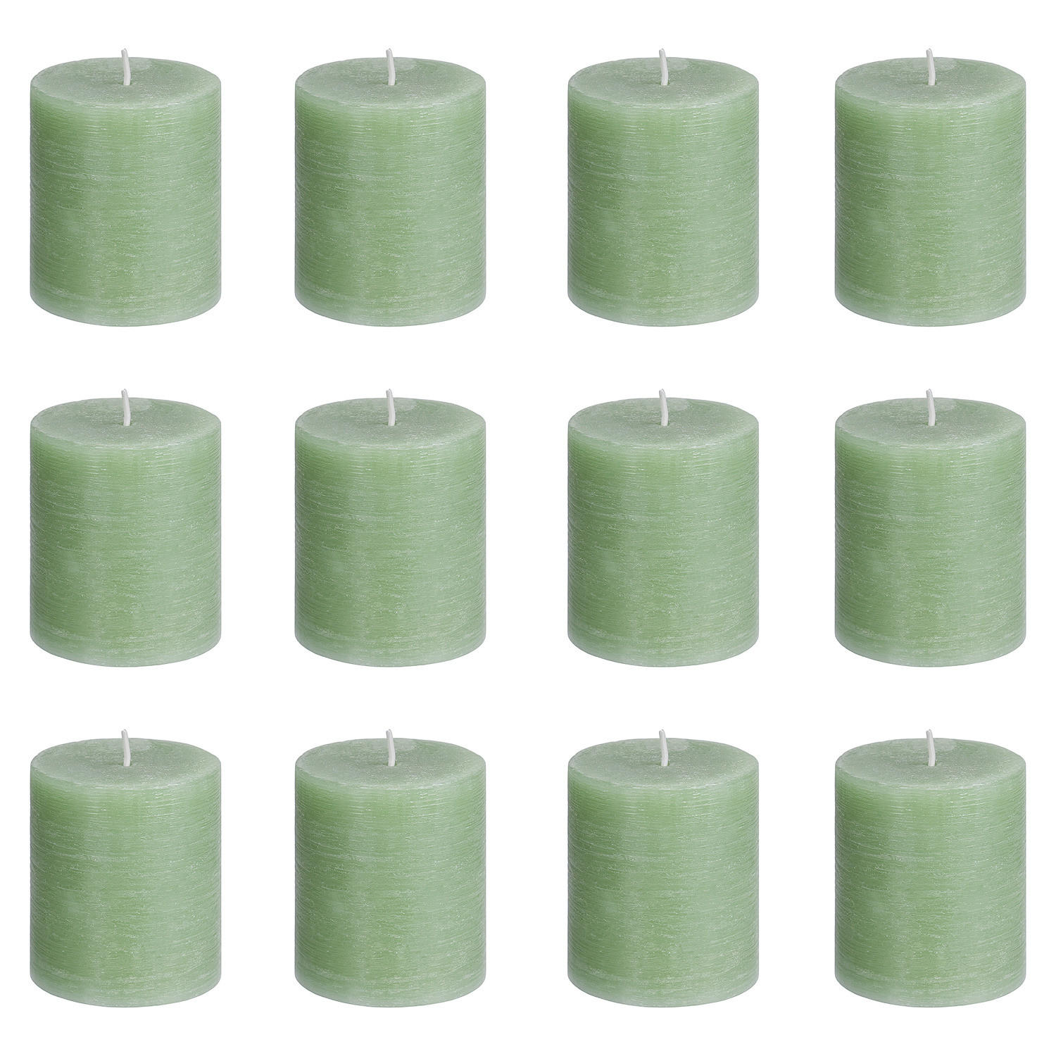 STUMPENKERZE (12er Set) Rustic - Salbeigrün, Paraffin (8cm) - BUTLERS