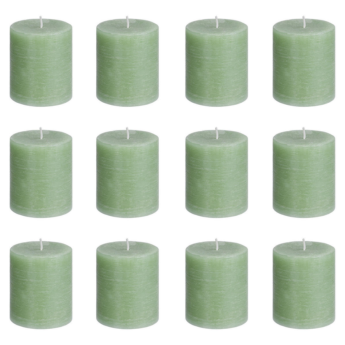 STUMPENKERZE (12er Set) Rustic - Salbeigrün, Paraffin (8cm) - BUTLERS