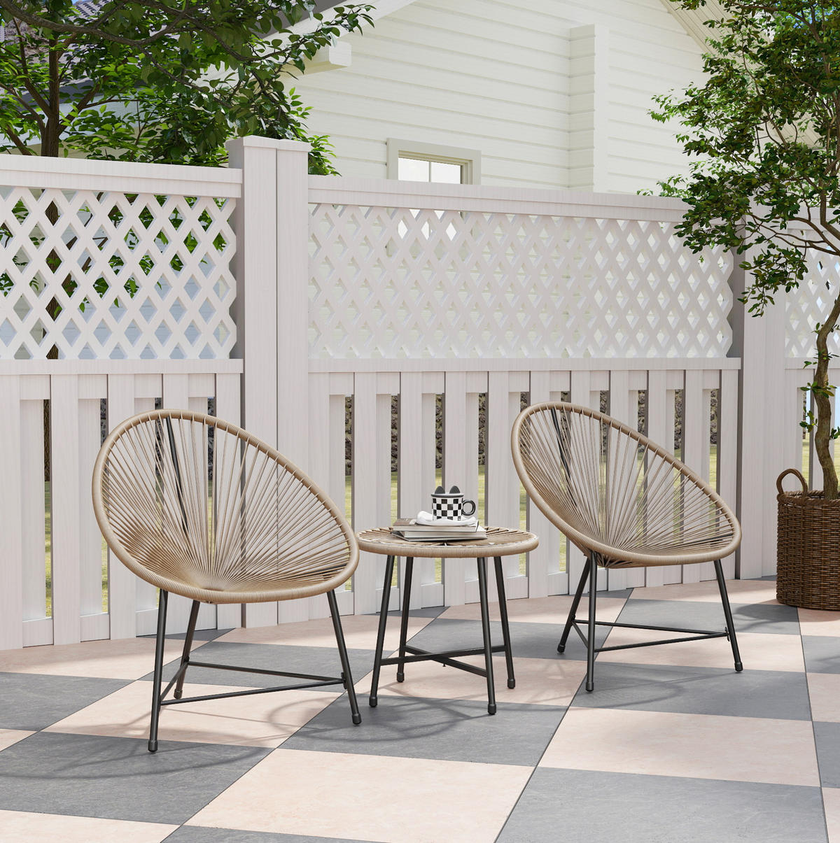 BALKONMÖBEL-SET 72/68/81 cm mit 2 Stühlen, Tisch, Glasplatte und Stahlgestell aus Rattan, Naturholz - Naturfarben, Naturmaterialien - Redom