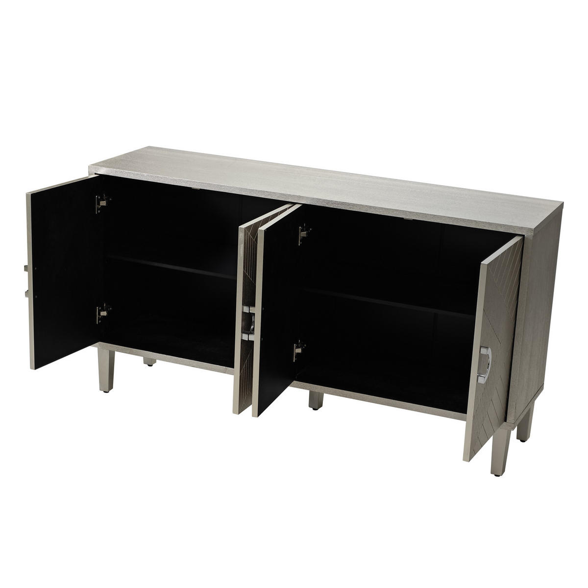 SIDEBOARD Champagner-Optik, 4 Türen mit Innenfächern, Strukturfronten und Ringgriffen, 152/40/82,5 cm - Silberfarben, Holzwerkstoff (152/82.5/40cm) - WISHDOR