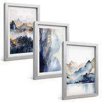 BILDER SET 3er Set - 20x30 cm Silberner Rahmen - Blaue und graue Berglandschaften - Silberfarben, Kunststoff (20/30cm) - TULUP