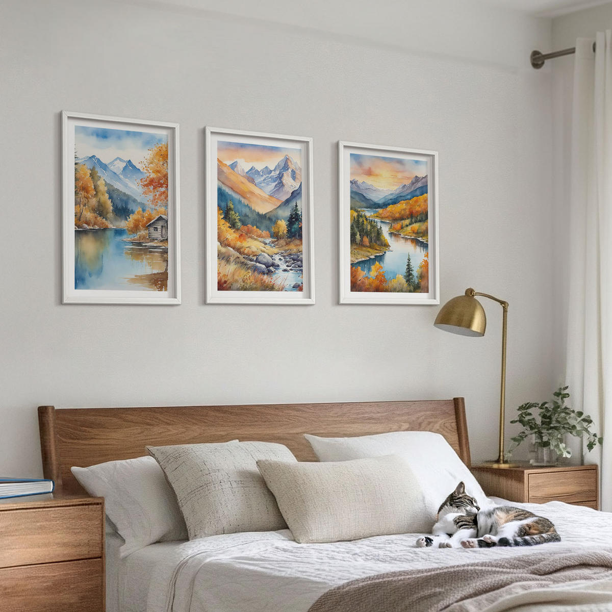WANDBILDER 3er-Set - 40x60 cm Weißer Rahmen - Berglandschaft, Fluss, Herbst - Weiß, Kunststoff (40/60cm) - ArtPrintCave