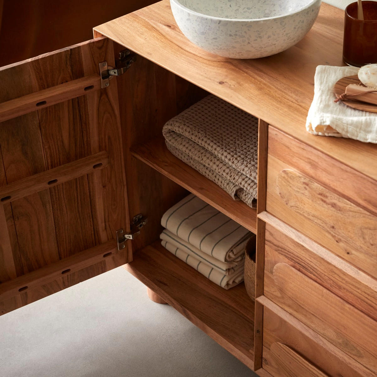 WASCHTISCHUNTERSCHRANK Olga Natur aus Akazie - Naturfarben, Holz (120/80/46cm) - Tikamoon