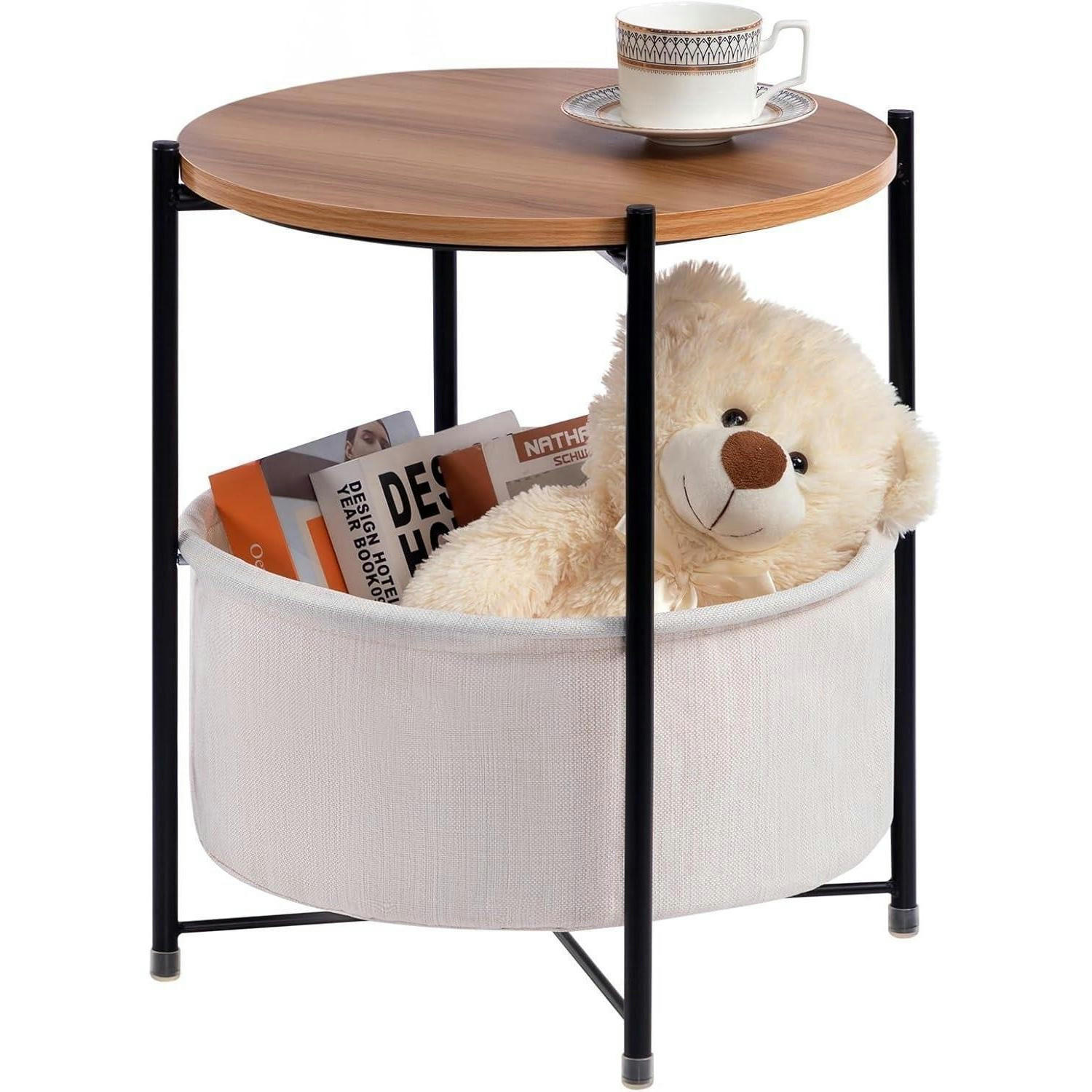 BEISTELLTISCH mit Korb Rund 42 x 51 cm Beige - Multicolor, Metall (55/49/5cm)