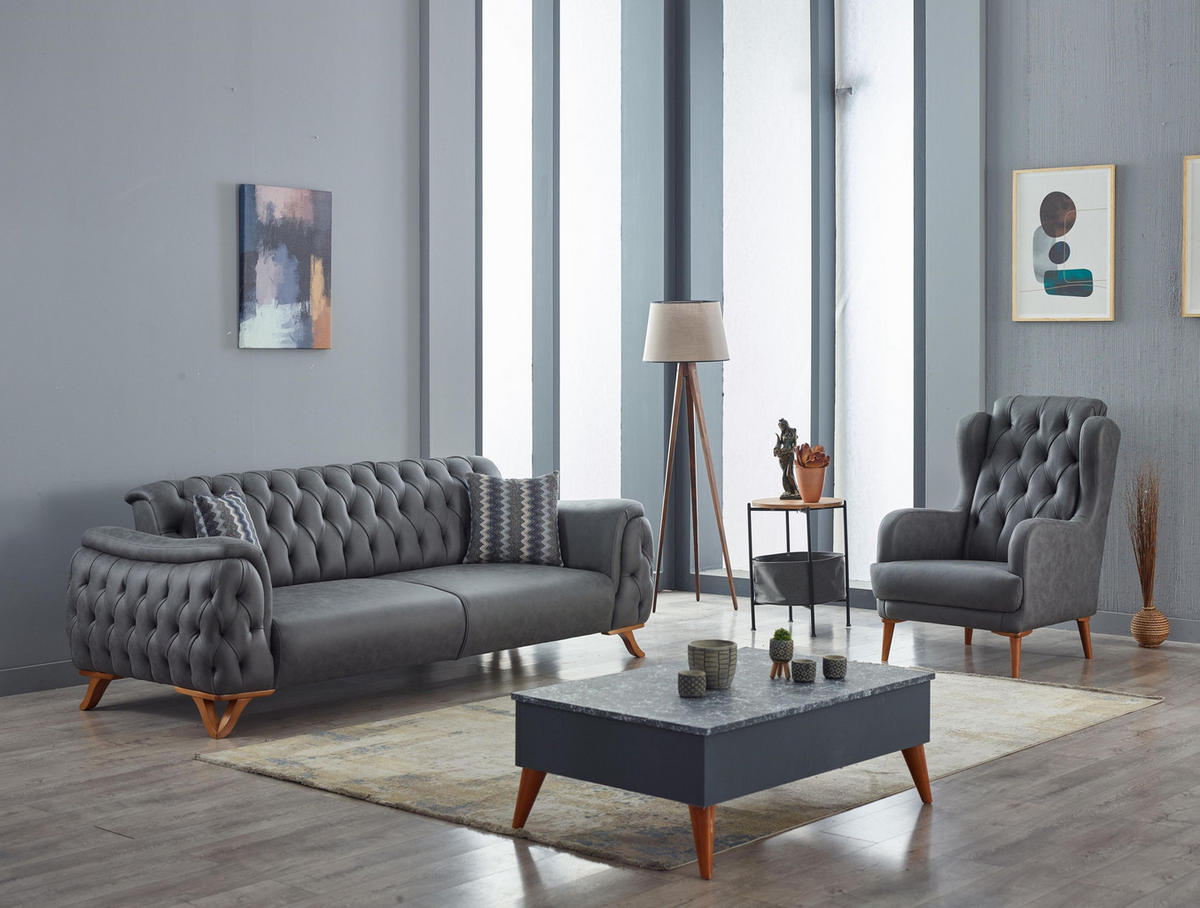 SITZGARNITUR Sigma Grau Grau Stellvariante:2+1 - Grau, Holz/Textil (180/85/90cm) - Villa Möbel
