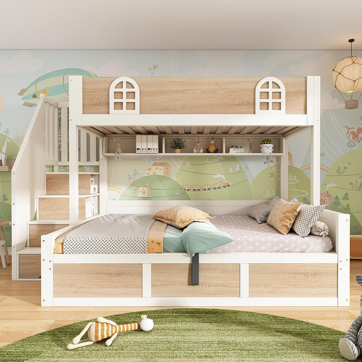 ETAGENBETT 90x200 und 140x200 cm mit hydraulischem Stauraum,ohne Matratze - Naturfarben, Holz (140/200cm) - KOMHTOM