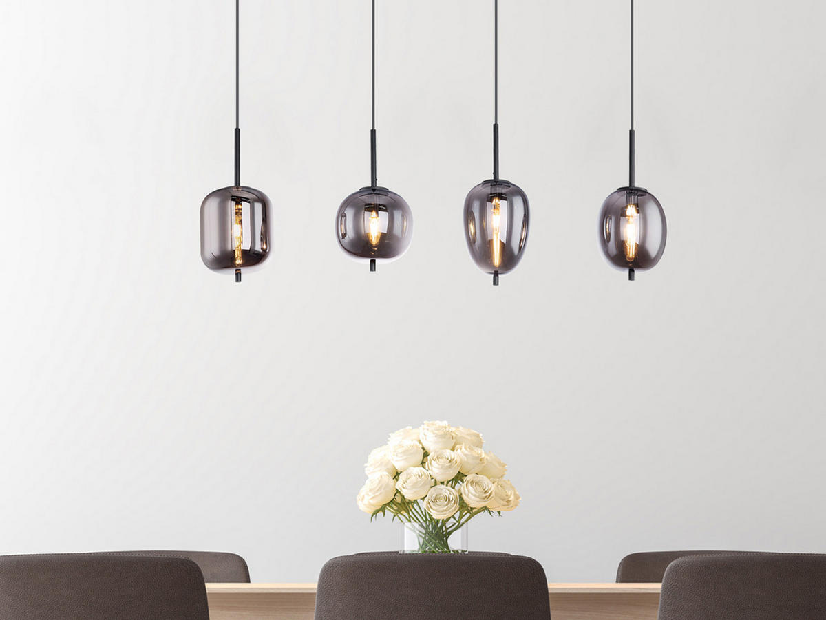 LED-PENDELLEUCHTE Breite 100cm, Glaskugeln Rauchglas - Schwarz, Glas/Metall (19/100/120cm) - meineWunschleuchte