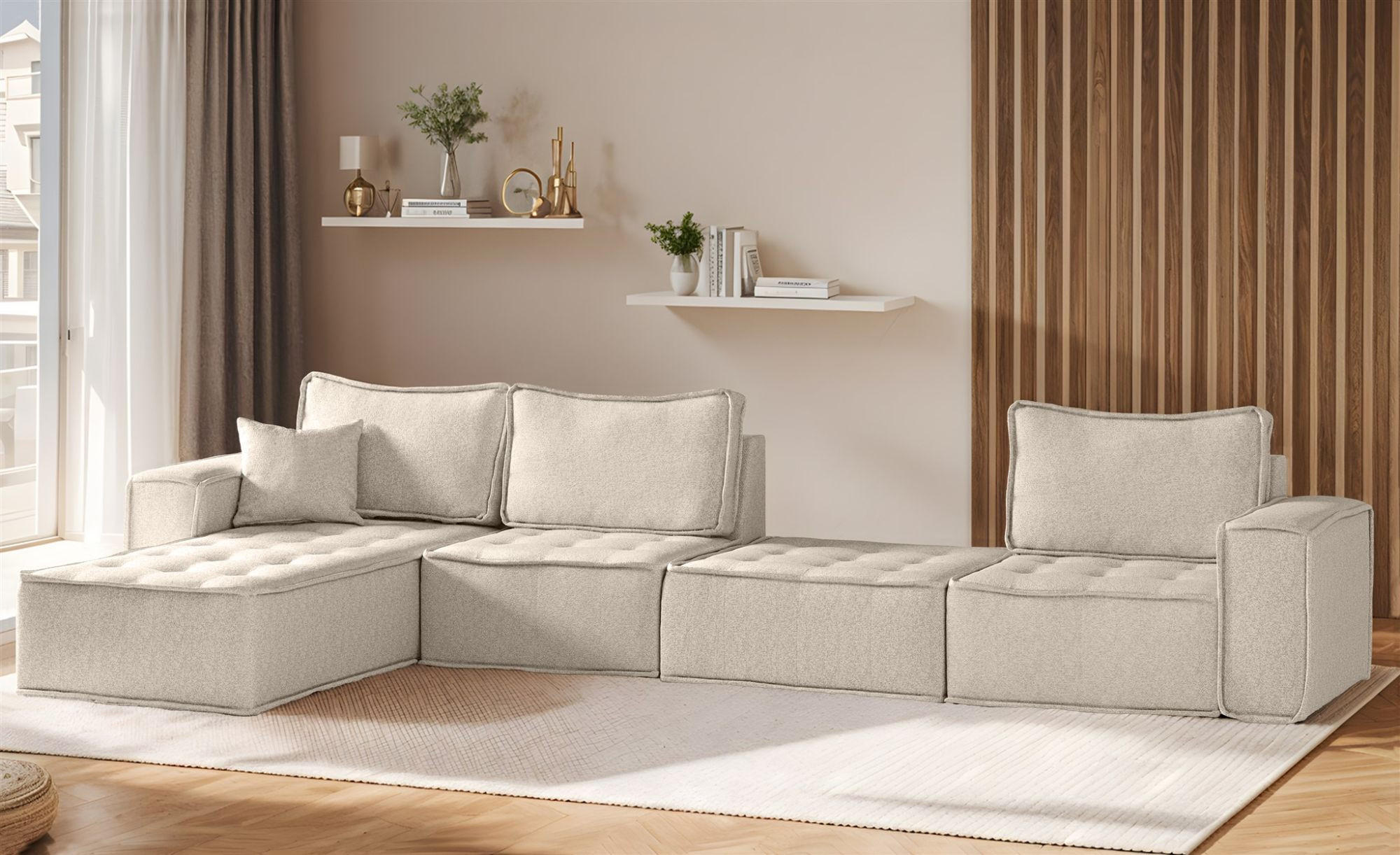 ECKSOFA Sande Xl In Alpine - Beige, Holzwerkstoff/Textil (372/192cm) - Fun Möbel