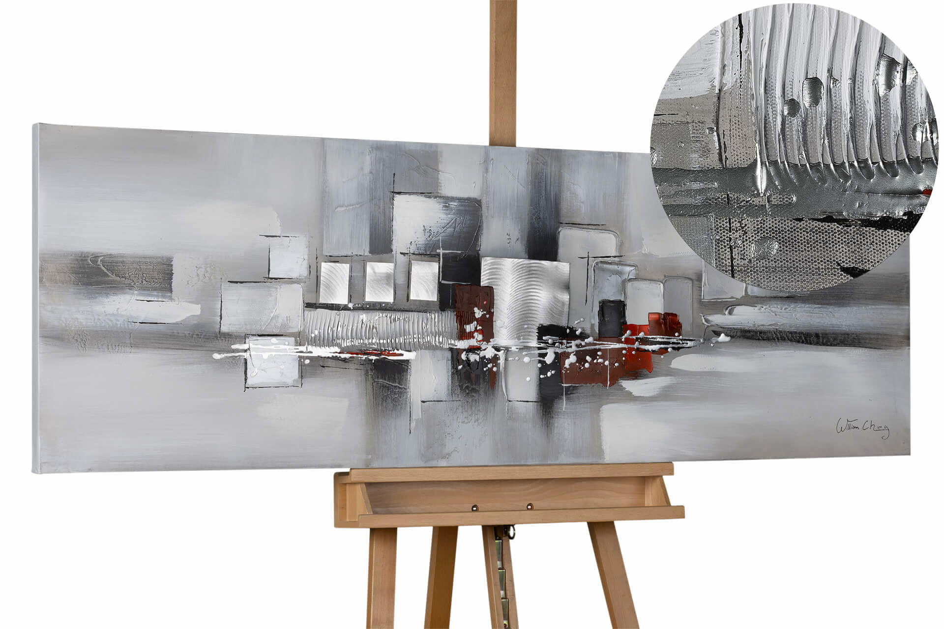 ACRYLBILD HANDGEMALT 150/50 cm - Weiß/Grau, Holz/Textil (150/50cm) - KUNSTLOFT