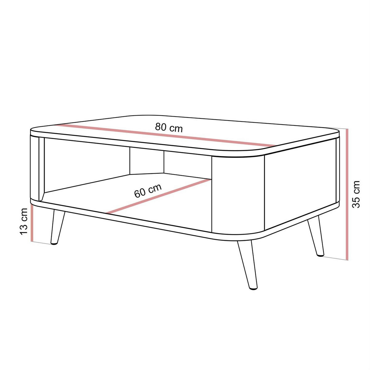 Couchtisch SHADOW II mit Ablage unter der Tischplatte - Schwarz, Holzwerkstoff (60/80/35cm) - Lookway