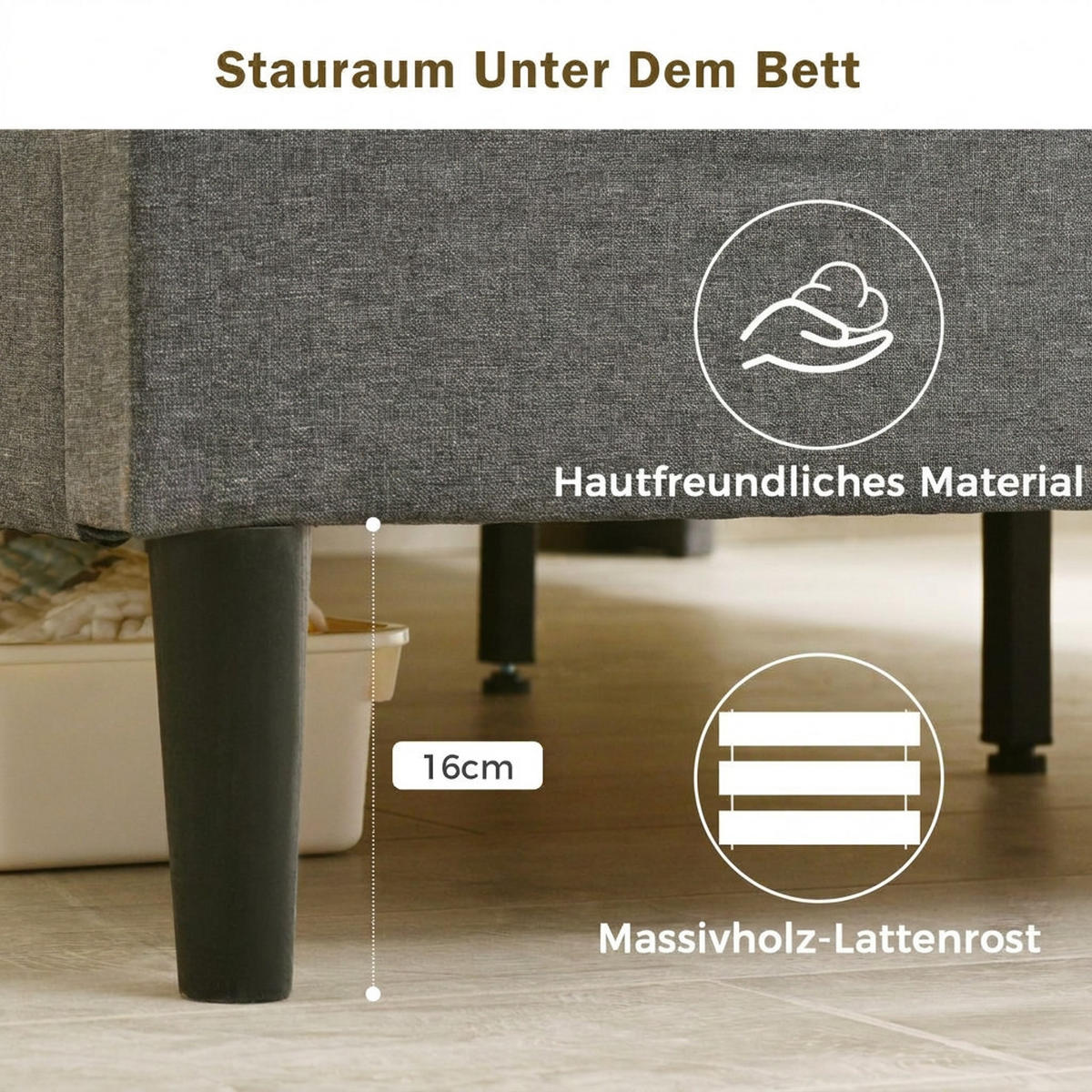 POLSTERBETT 160/200 cm Grau mit Stauraum-Kopfteil, LED-Beleuchtung und USB Type-C Ladefunktion - Grau, Holz (160/200cm) - Oxeza