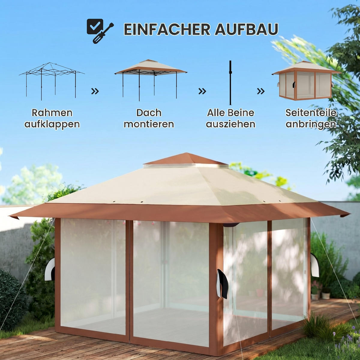 PAVILLON 4x 4m - Beige, Metall (400/288/400cm) - Outsunny