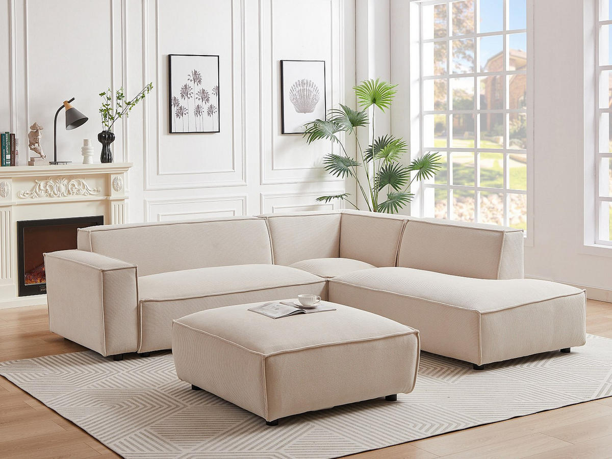 SOFA - 7 Personen - samt - beige Borore - Beige, Holz/Textil (95/75/95cm) - Vente-Unique