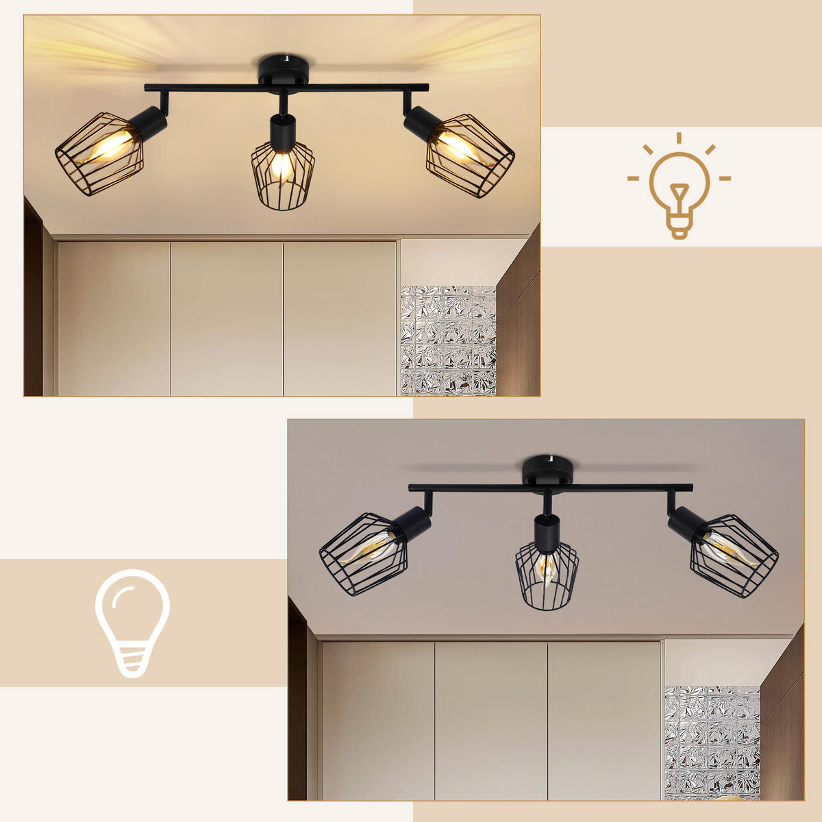 STRAHLER 3 Flammig 24*10*42.5 - Schwarz, Metall (42.5/24/10cm) - ZMH