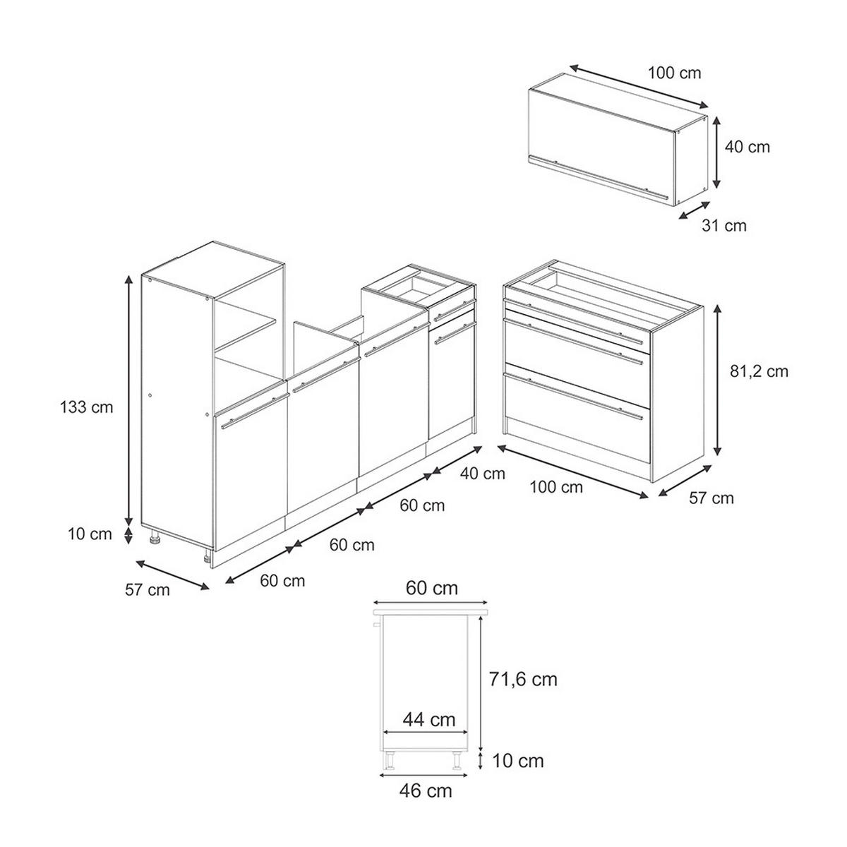 KÜCHENZEILE R-Line, Anthrazit Landhaus/Goldkraft Eiche, 220 cm Arbeitsplatte Marmor - Eichefarben/Anthrazit, Holzwerkstoff (220/143/60cm) - Vicco