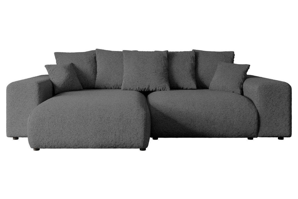 ECKSOFA mit Schlaffunktion und Bettkasten ESKAR-L 256x165x84cm Grau Bouclé - Schwarz/Grau, Holzwerkstoff/Kunststoff (165/256cm) - ALTDECOR