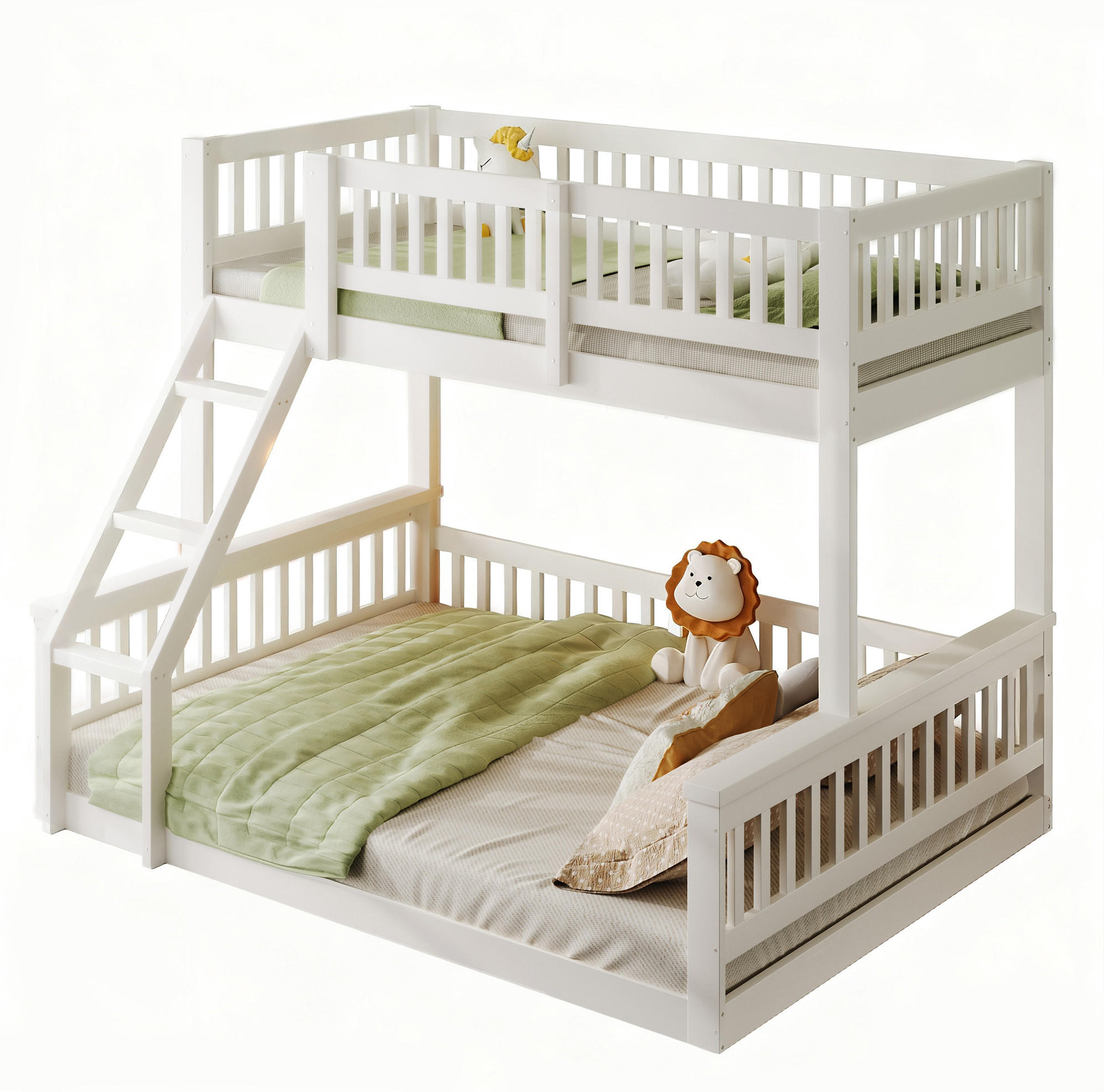 ETAGENBETT 90/200 cm + 140/200 cm, Weiß mit Leiter und Bettgitter ohne Matratze - Weiß, Holz (140/200cm) - MIVRAY