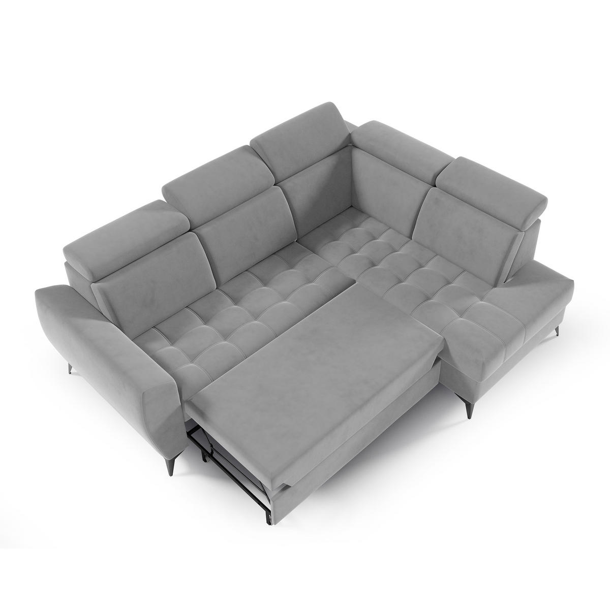 ECKSCHLAFSOFA Aurora II mit verstellbare Kopfstützen, Hellgrau, rechts - Hellgrau/Schwarz, Textil (266/204cm) - Beautysofa