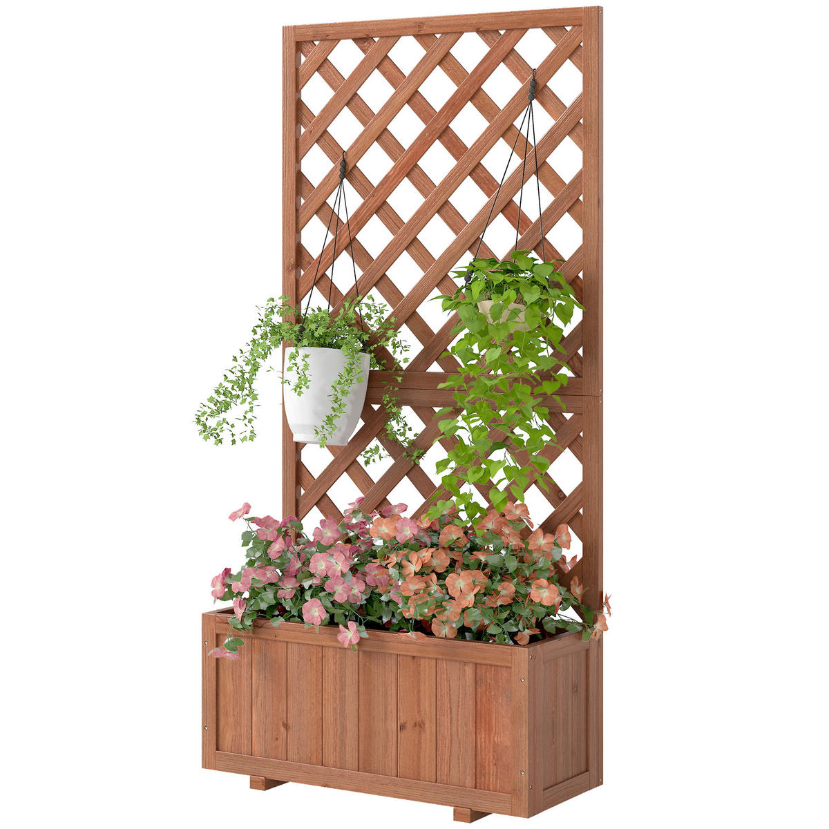 HOCHBEET DE-12105 mit Rankgitter 72,5/31,5/149,5 cm mit Bewässerung Natur - Orange, Holz (72.5/149.5/31.5cm) - ComfortXL