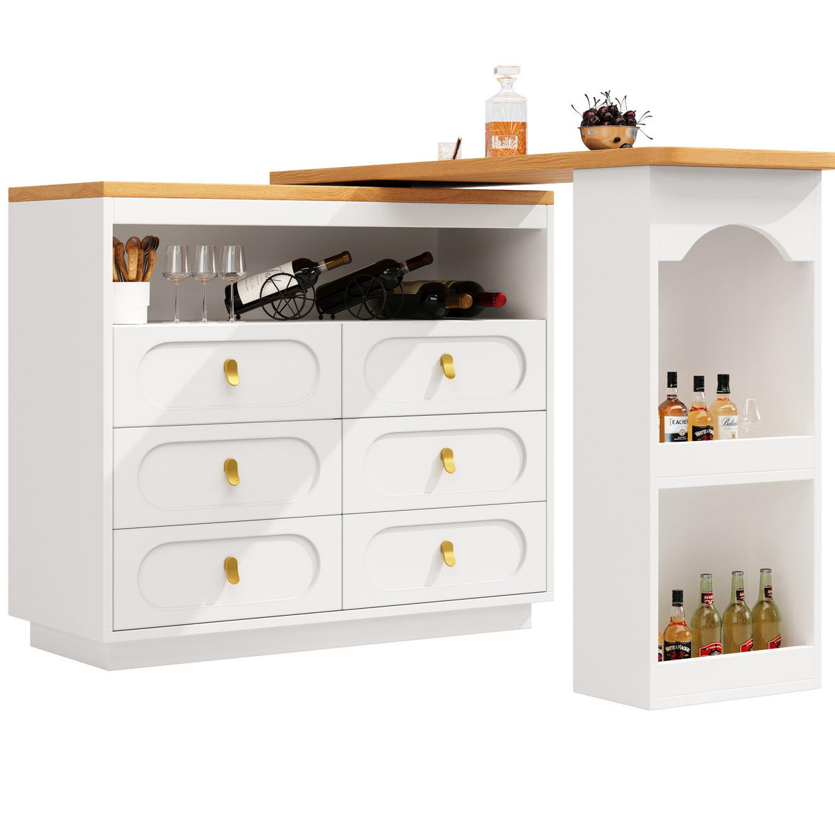 ESSZIMMERSCHRANK aus MDF 137-203x39x90cm in Weiß mit 360° Dreh - Weiß, Holzwerkstoff (203/90/39cm) - Modfu