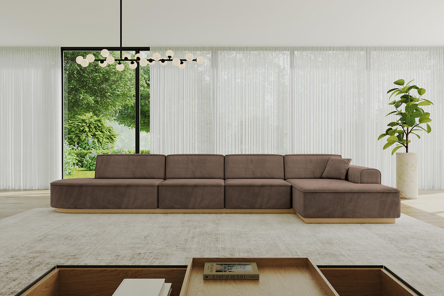 ECKSOFA Ottomane Rechts IREA-L3-v2 - 403x165x81 cm Braun - Braun, Holzwerkstoff/Textil (403/165cm) - ALTDECOR