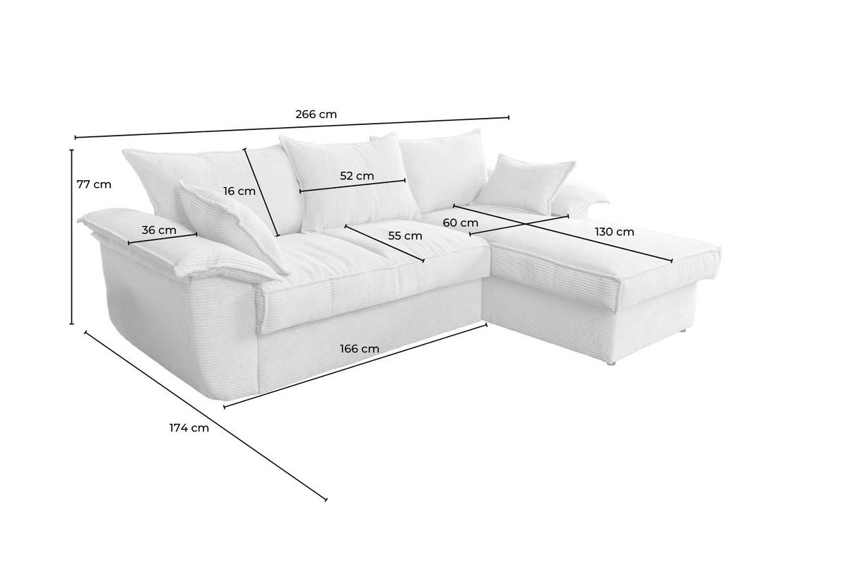 ECKSOFA DAMETO Weiß Cord - Schwarz/Weiß, Kunststoff/Textil (266/174cm) - KAWOLA