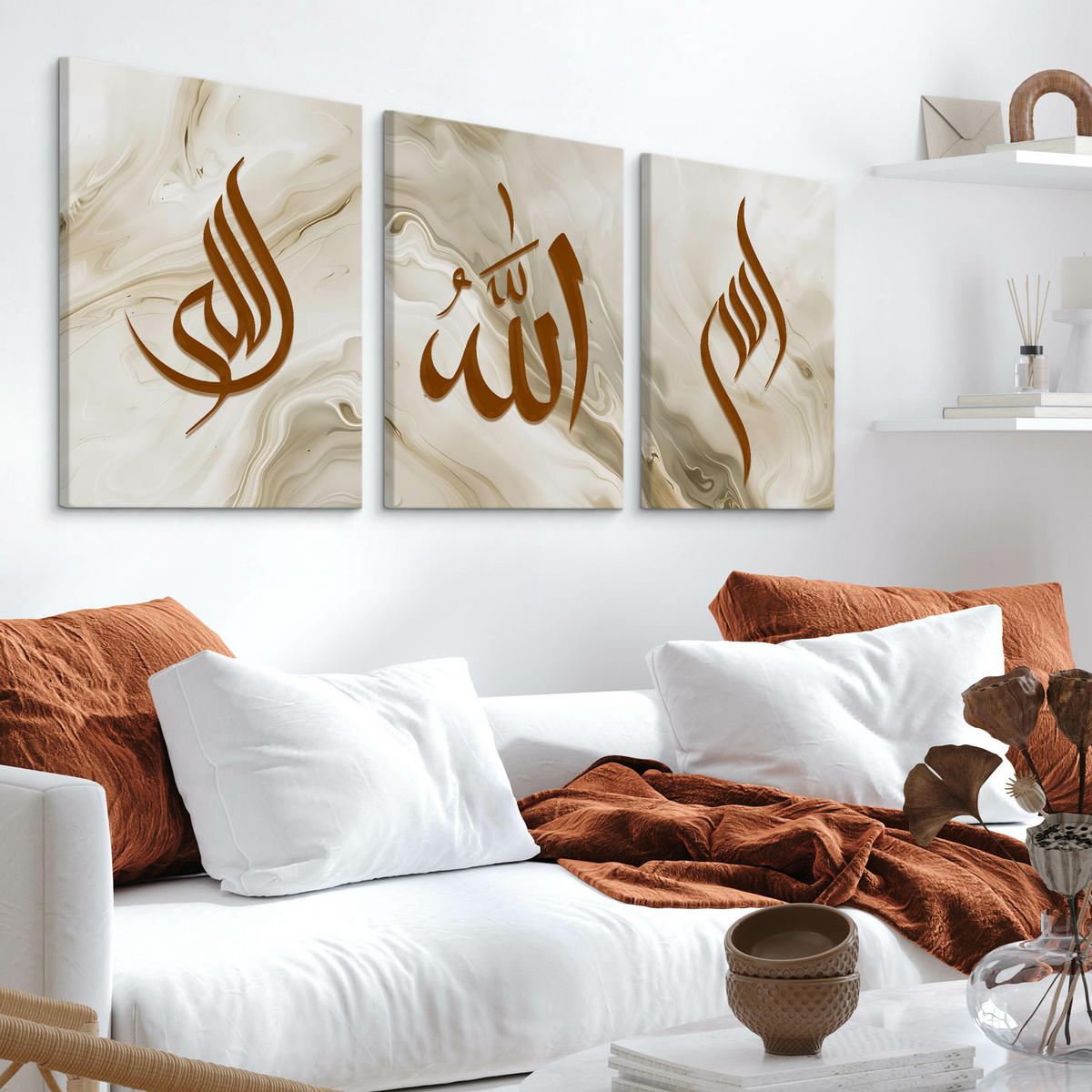 LEINWANDBILDER 3-es Set Marmor Symbole - Beige/Weiß, Textil (90/40cm) - Muralo