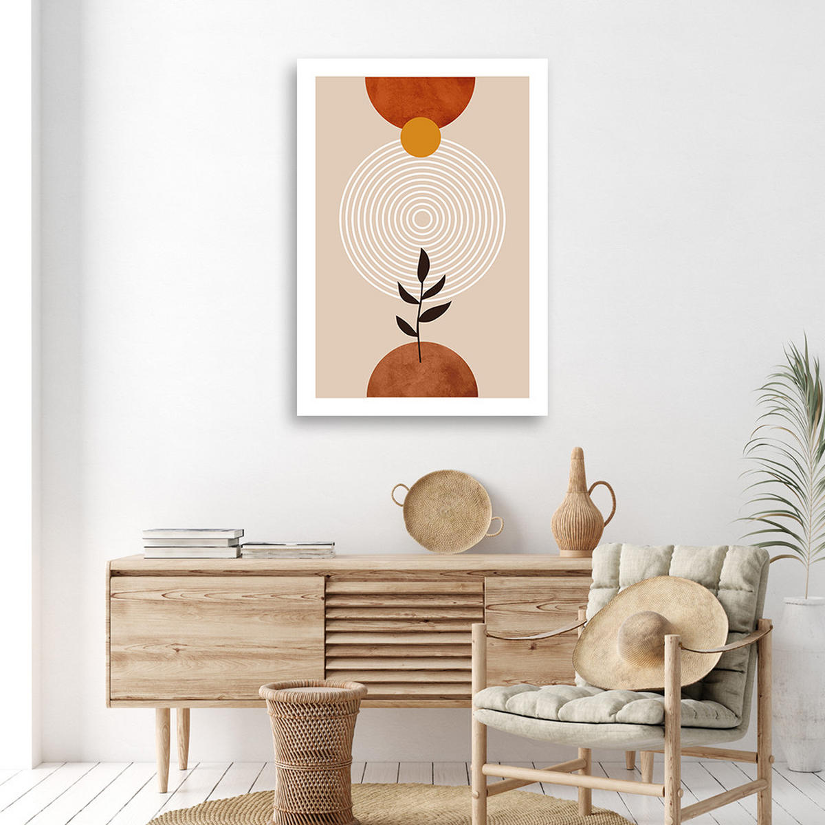 WANDBILD boho kreise und zweige - Beige, Textil (40/60cm) - Feeby