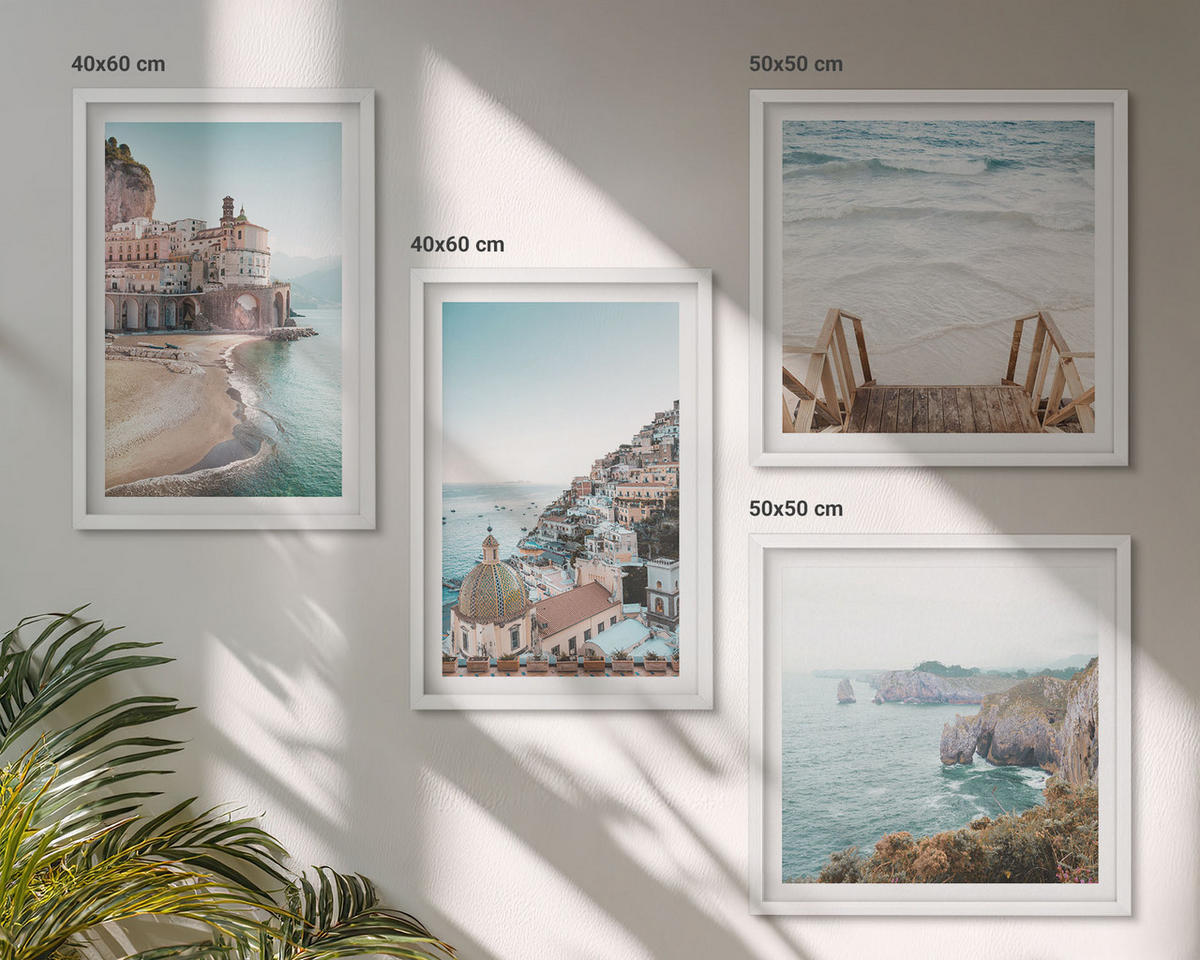 WANDBILDER 4er-Set - 50x50 cm & 40x60 cm Weißer Rahmen - Sommerliche Strandansichten in Pastellfarben - Weiß, Kunststoff (50/50cm) - ArtPrintCave