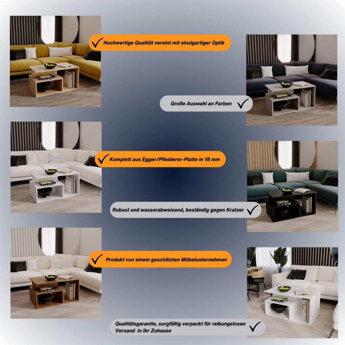 COUCHTISCH Holzwerkstoff rechteckig stabil Beton-Grau 44/50/90cm - Grau, Holzwerkstoff (50/90/44cm) - CraftPAK