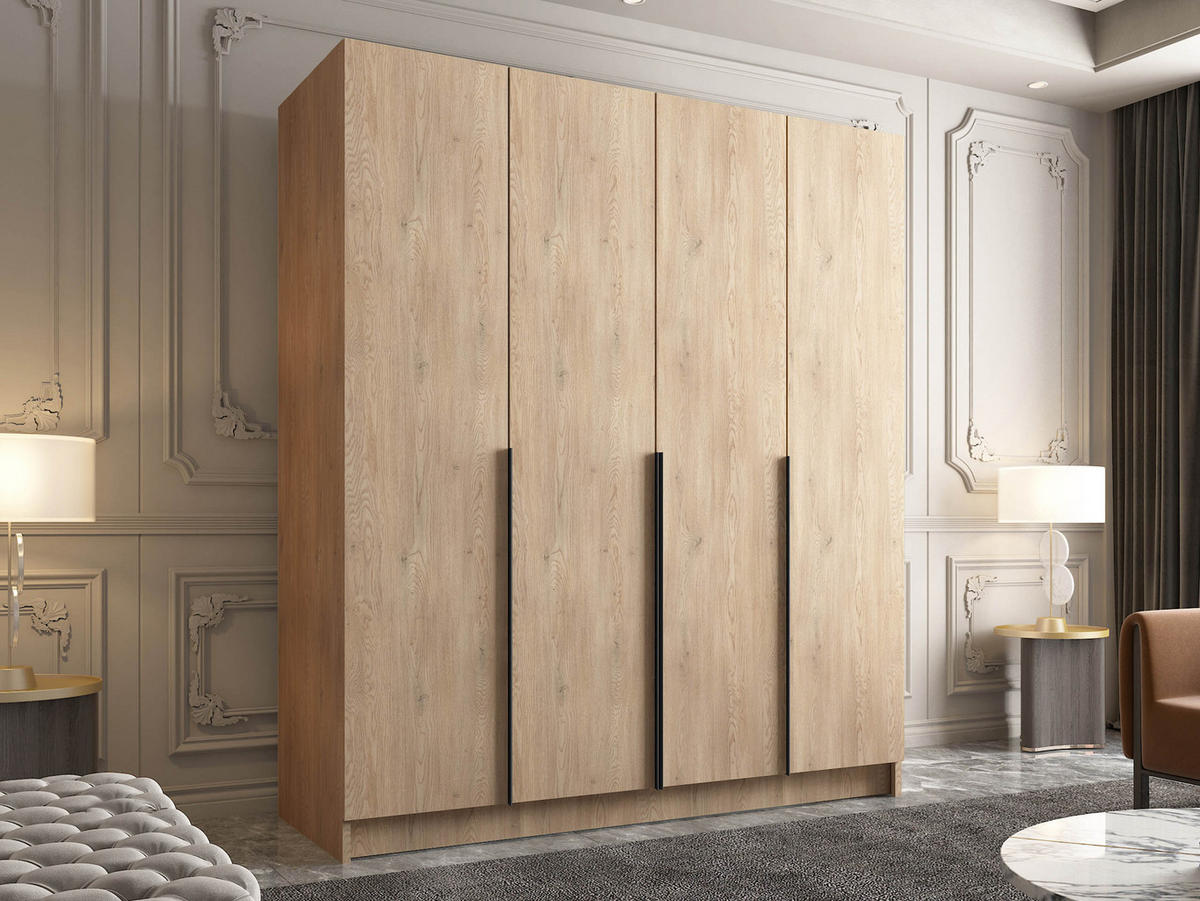KLEIDERSCHRANK Santi I - Eichefarben/Schwarz, Holzwerkstoff/Metall (200/215/58cm) - MIRJAN24