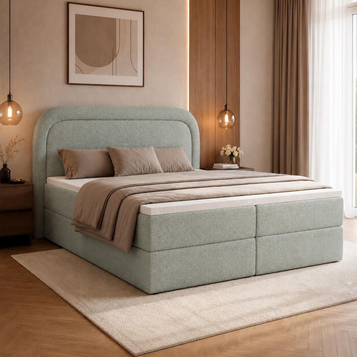 BOXBETT Bonito mit Topper 160x200 Mintgrün - Mintgrün, Textil (160/200cm) - Luxkor24