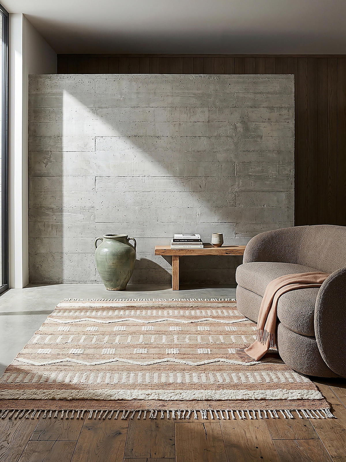 TEPPICH Hoch-Tief Struktur Gestreift, Ethno-Stil, mit Fransen wendbar, Esszimmer Natur-Weiß Rechteckig 160x230 - Weiß, Textil (230/160cm) - KADIMA DESIGN