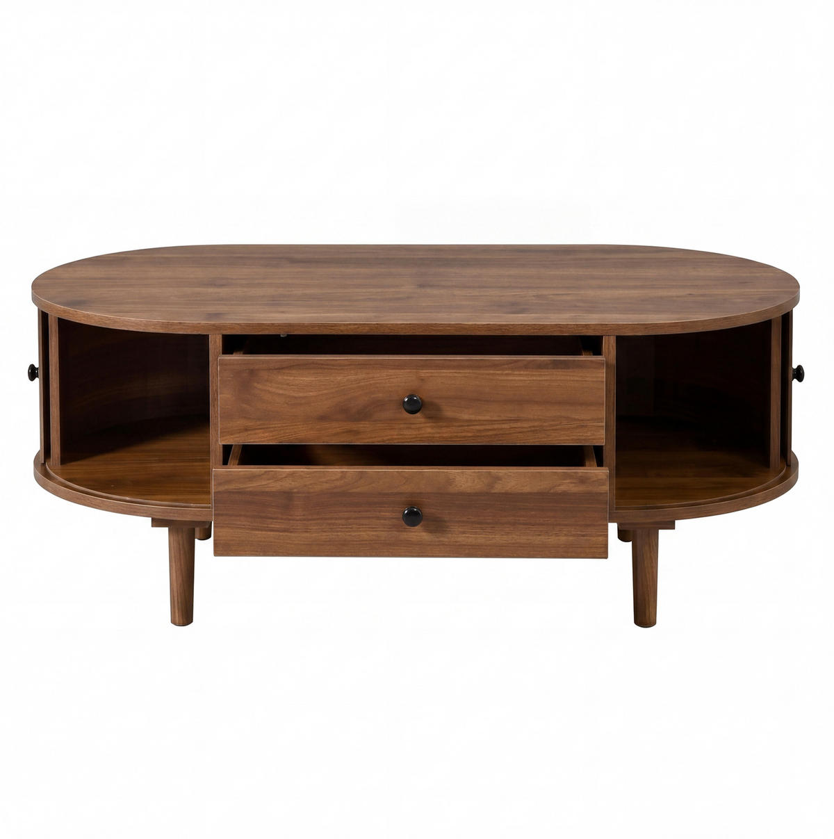 COUCHTISCH 100/50/40 cm in Nussbaum mit Schiebetüren und 2 Schubladen - Walnussfarben, Holzwerkstoff (50/100/40cm) - BEAOK