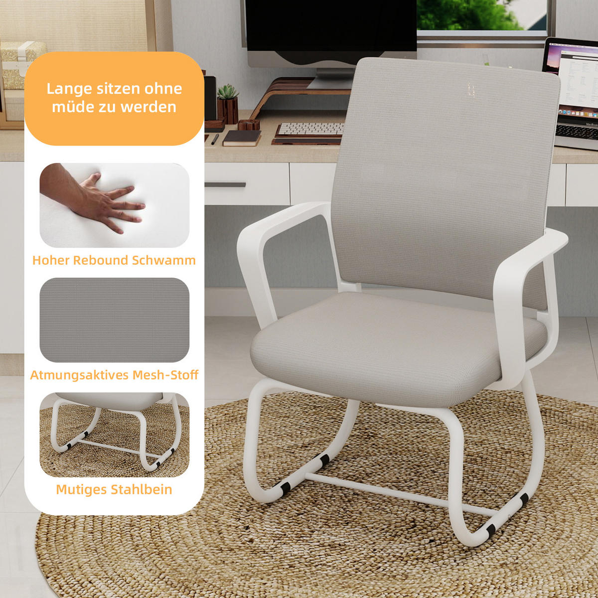 BÜROSTUHL Netz Grau & Weiß - Weiß/Grau, Textil/Metall (59/90/55cm) - WISHDOR