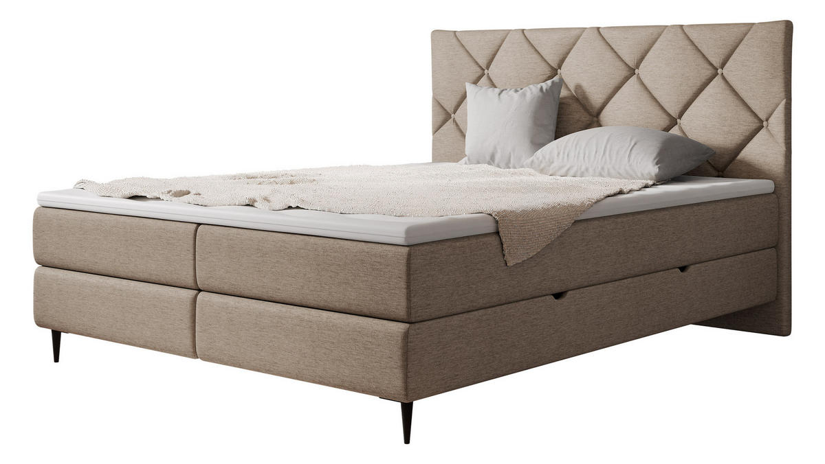 BOXBETT Letra - Hellbraun/Schwarz, Holz/Textil (180/200cm) - MIRJAN24
