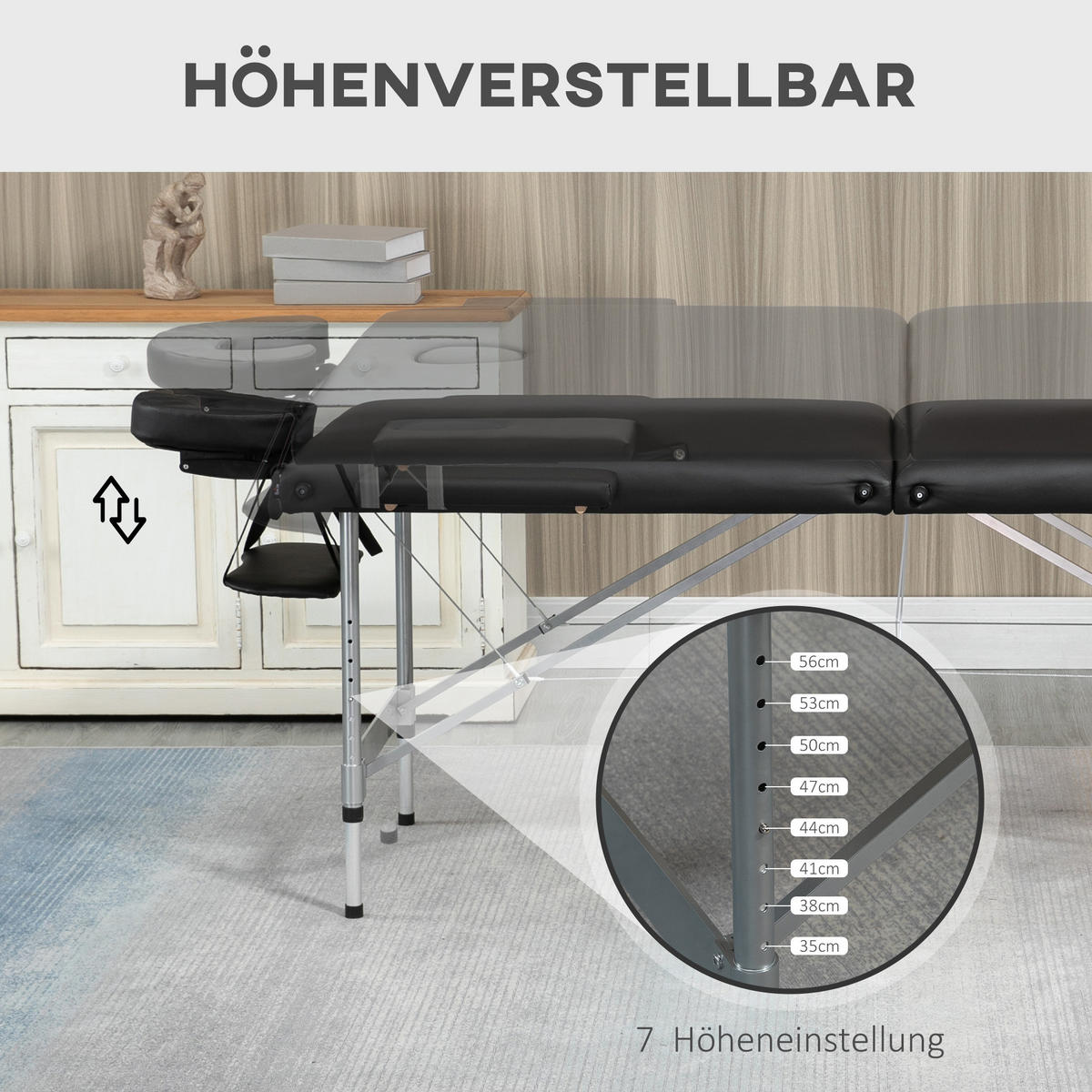 MASSAGELIEGE, Kunstleder, Schwarz - Schwarz, Metall (71/83/186cm) - HOMCOM