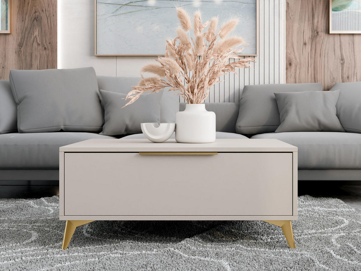 COUCHTISCH Xylix 1SZ - Beige/Goldfarben, Holzwerkstoff/Metall (75/104/45cm) - MIRJAN24