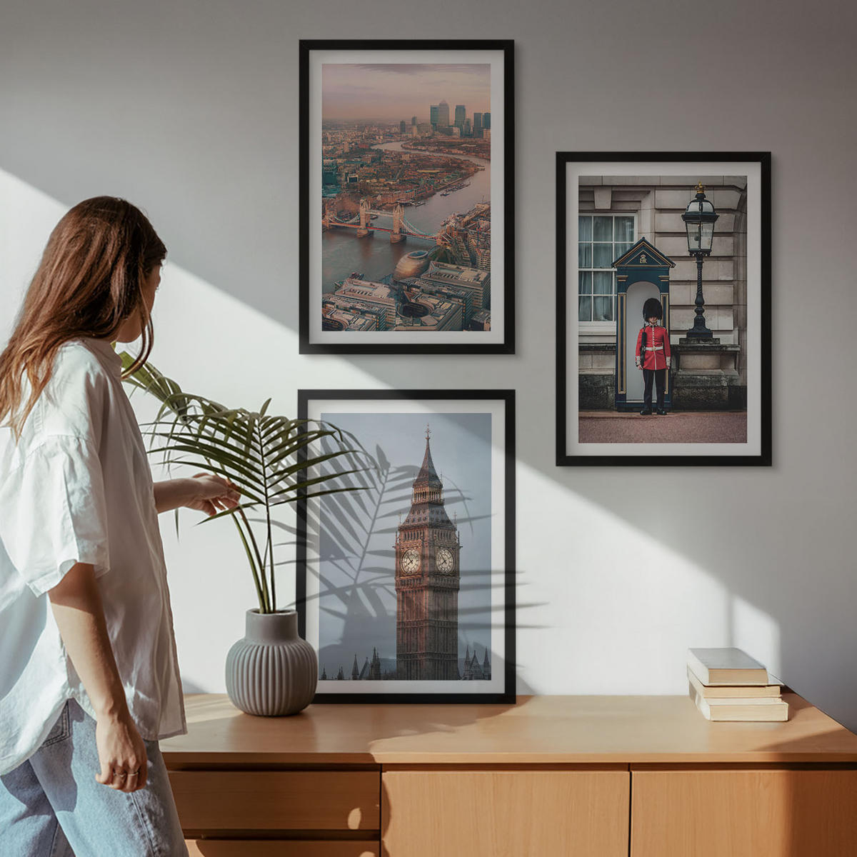 WANDBILDER 3er-Set - 40x60 cm Schwarzer Rahmen - London Bridge Guardian Big Ben - Schwarz, Kunststoff (40/60cm) - ArtPrintCave