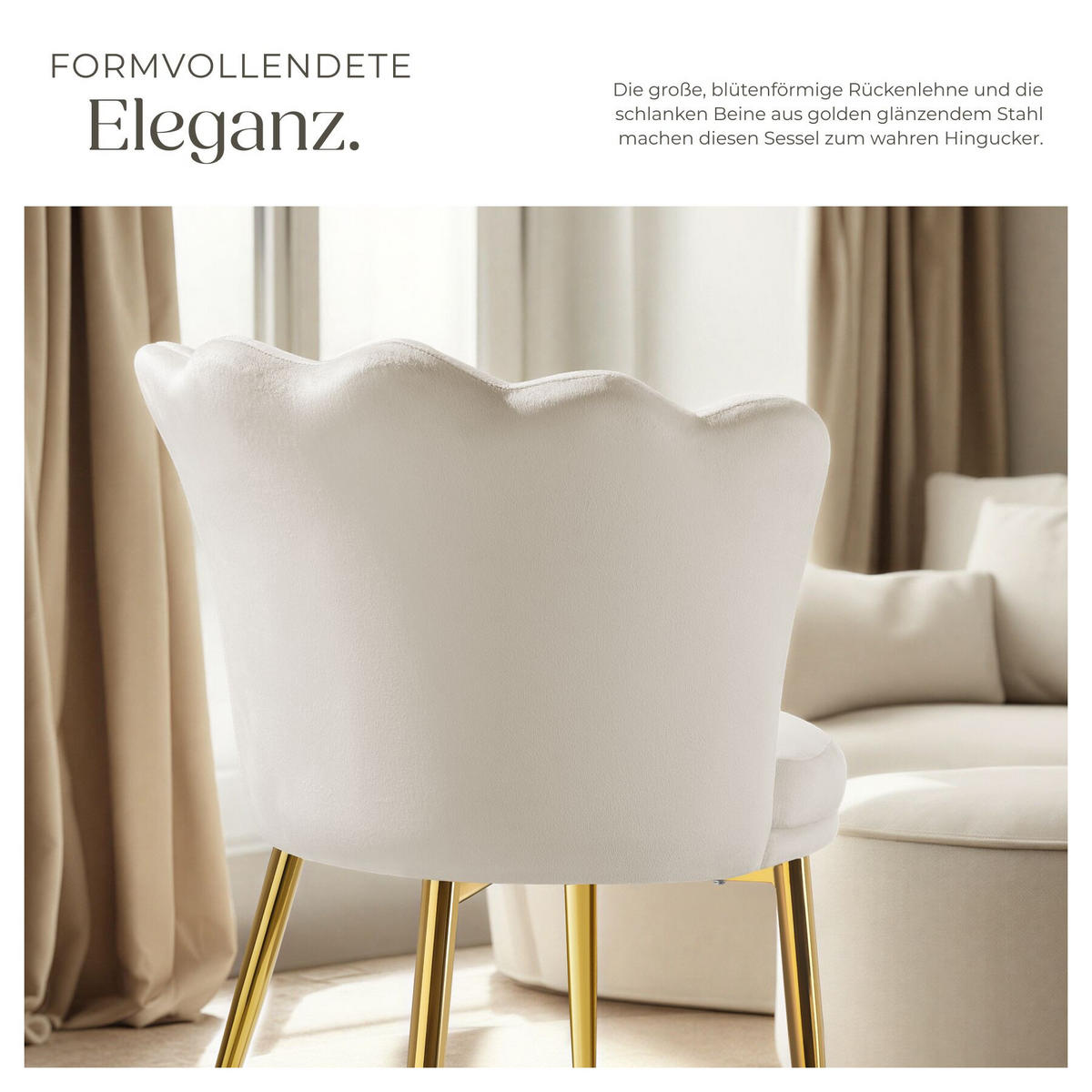 SESSEL Stella,67 x 64 x 76 cm,Samtoptik creme/gold - Goldfarben/Samtahornfarben, Textil (67/76/64cm) - tectake