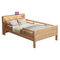 KINDERBETT 90x200 cm in Naturholz mit LED-Leuchte, USB- und Typ-C-Anschluss - Naturfarben, Holz (90/200cm) - IVMEU