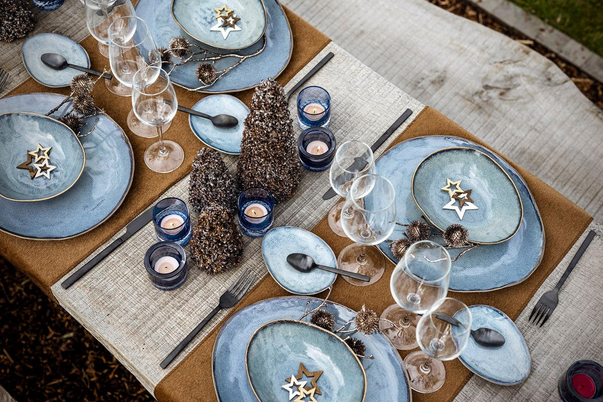 GESCHIRRSET12-TEILIG GESCHIRRSETAicha Blue - 12-teilig / 4 Personen - 6 Speiseteller, 6 FRÜHSTÜCKTELLER und 6 SUPPENTELLER - Blau, Keramik (2/2/1cm) - Cosy & Trendy