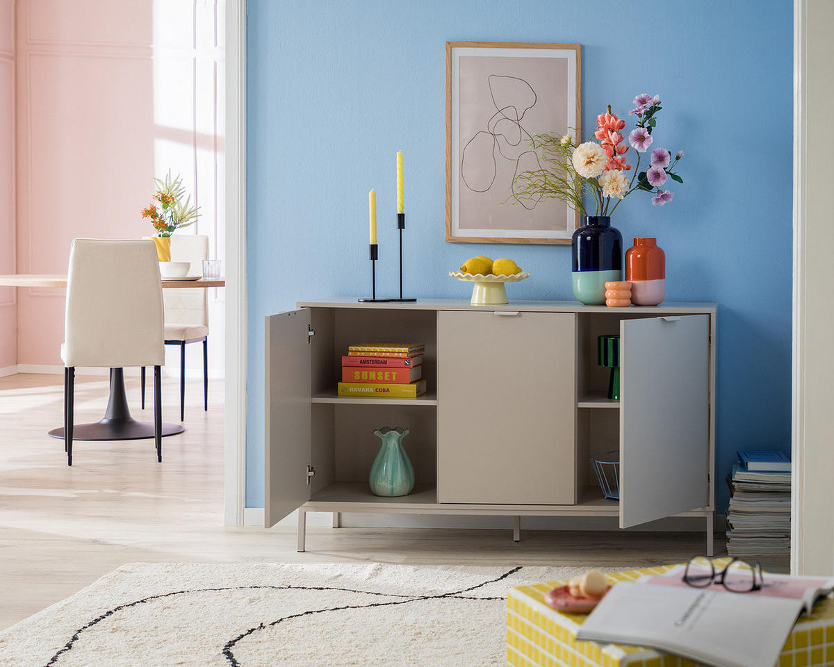 SIDEBOARD - Hellgrau - Hellgrau/Grau, Holzwerkstoff/Metall (140/80/40cm) - home24