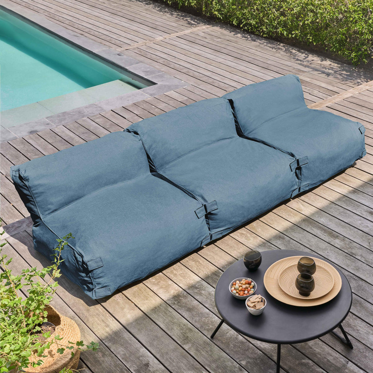 GARTENSOFA mit 3 Sitzplätzen, Pazifikblau - Blau, Textil - Oviala
