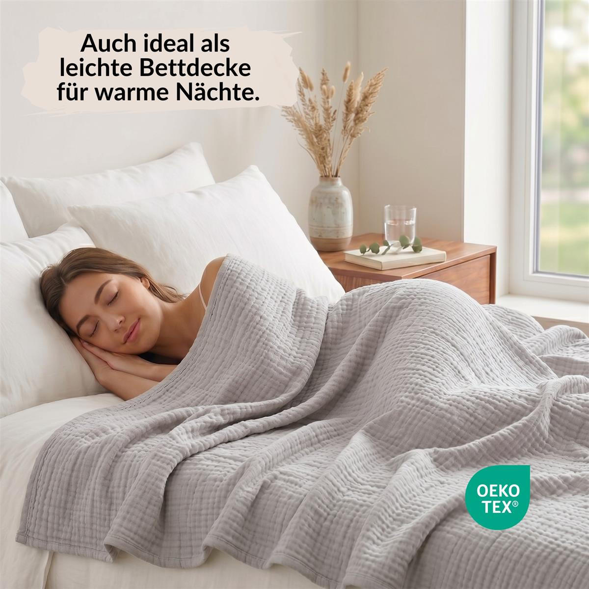 WOHNDECKE Musselin 150 x 200 cm, Leichte Kuscheldecke aus 100% Baumwolle - Nutzbar als Tagesdecke, Plaid oder Decke für Sofa, Couch & Bett - Grau - Grau, Textil (150/200cm) - Carpe Sonno