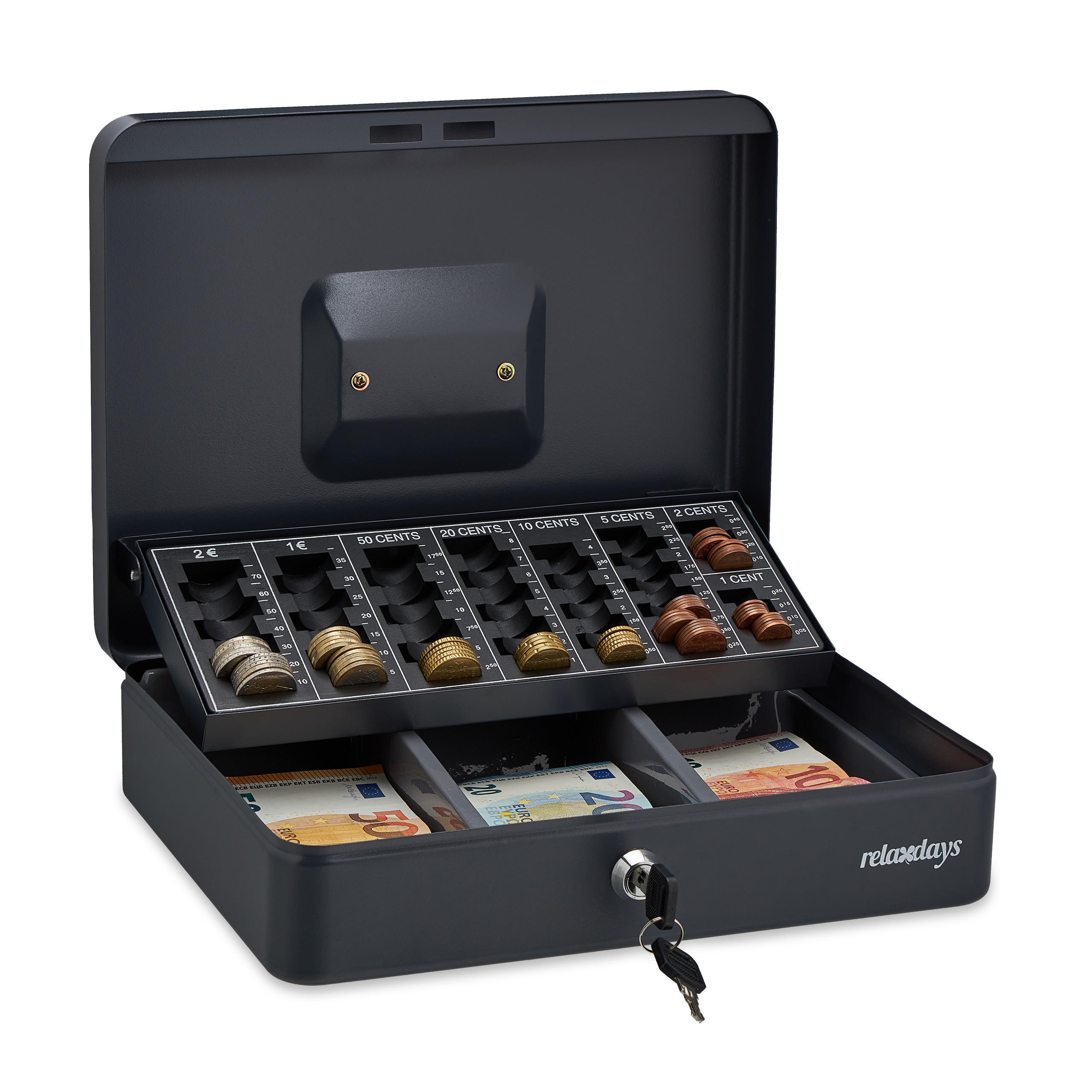 POKLADNIČNÁ kasa - antracitová, kov/plast (30.5/9/23.5cm) - Relaxdays